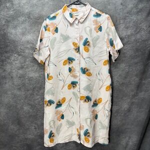 Rachel Zoe 100% Linen Button Front Shirt Dress Size L Light Pink Abstract Floral